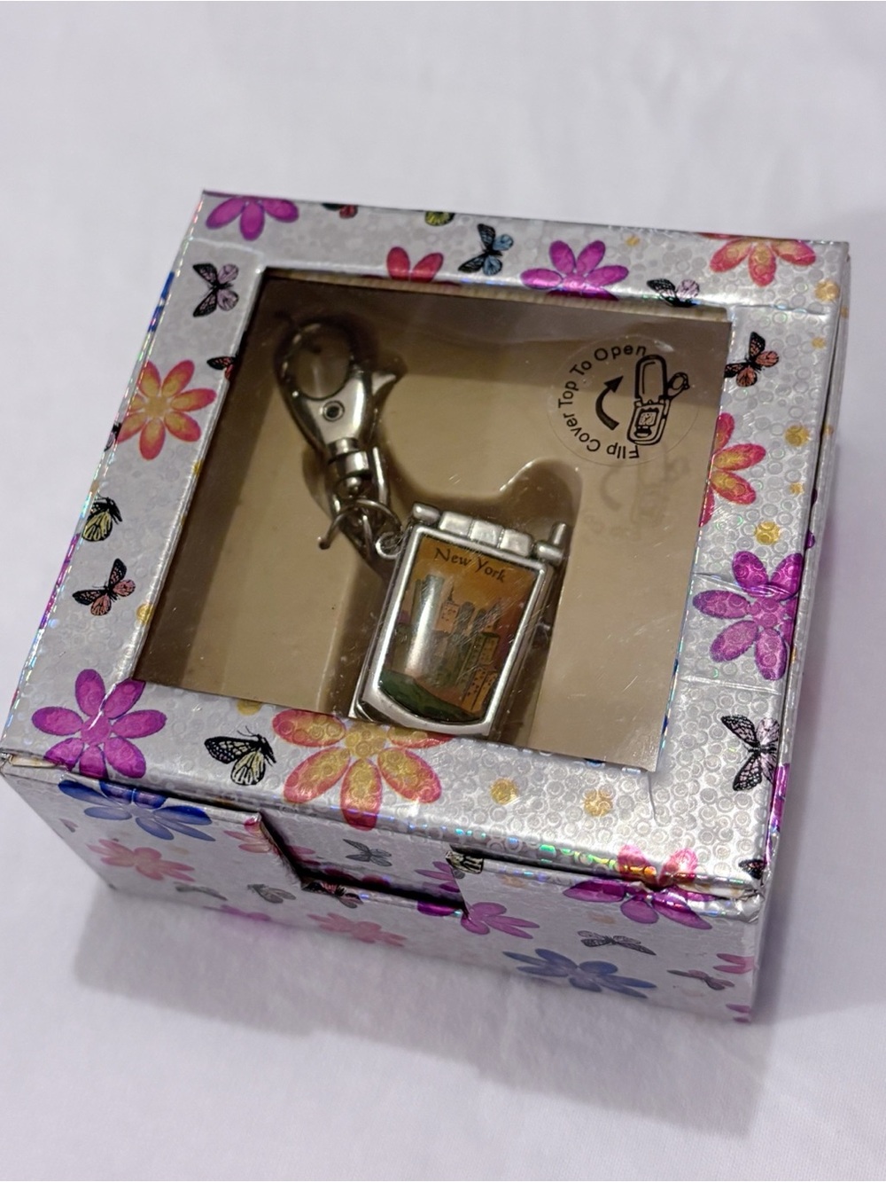 Vintage New York Flip Phone Watch Keychain Charm